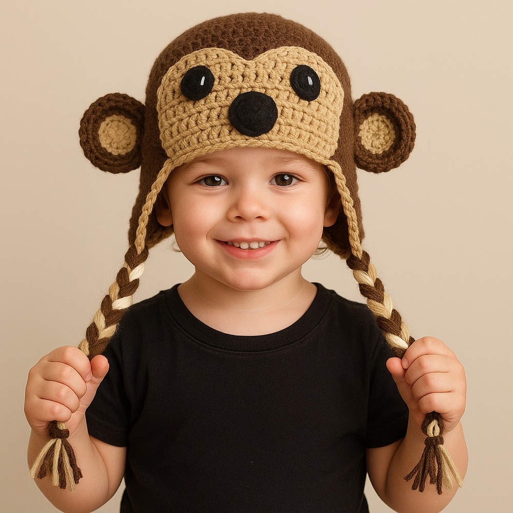 Handmade Crochet Sock Monkey‎ Earflap Hat – Multiple Sizes Available